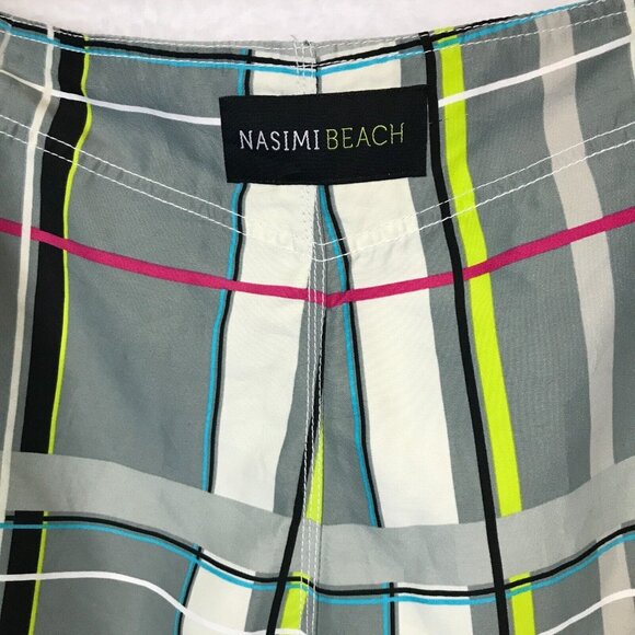 Nasimi Beach Mens XXL Waist 39in Board Swim Shorts Hook Loop Closure Plaid Gray - Picture 8 of 16